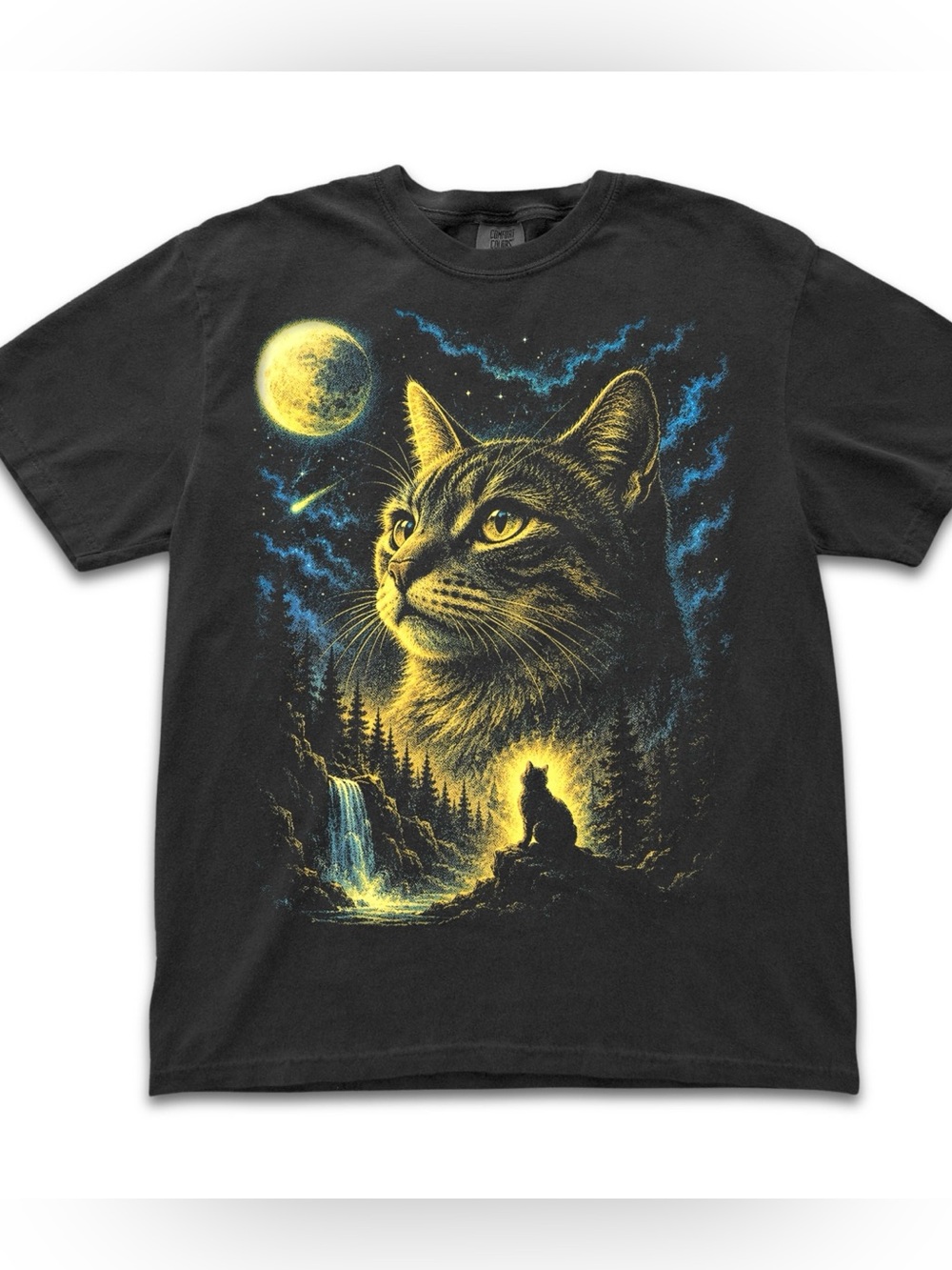 Comfort Colors Vintage Celestial Cat And Moon Graphic Tee